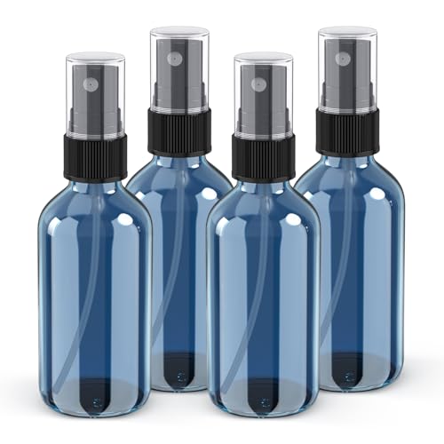 2 oz Mini Glass Spray Bottles, Empty Small Spray Bottles with Funnel Dropper, Fine Mist for Hair, Travel, Plants, Cleaning Solutions and Skin Care (4 Pack Indigo Blue) - color: Indigo Blue, size: 2 Ounce (Pack of 4)