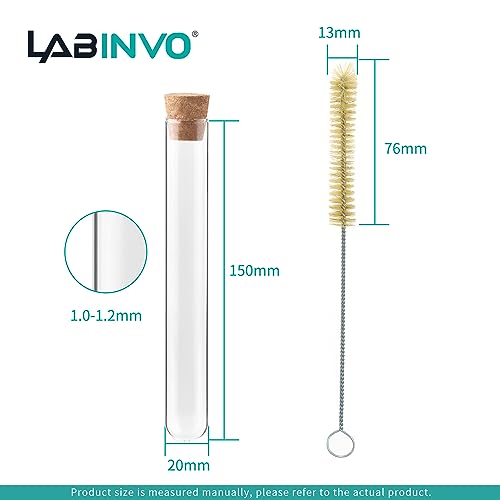 50 PCS of 34ml Glass Test Tubes with Cork Stoppers and Brush, Round Bottom, Thickness 1.0-1.2, 20x150mm, for Plants, Bath Salts, Party Decoration, Scientific Experiments, IN-TTS01 - style: 50 PCS of 34ml,with brush& crock