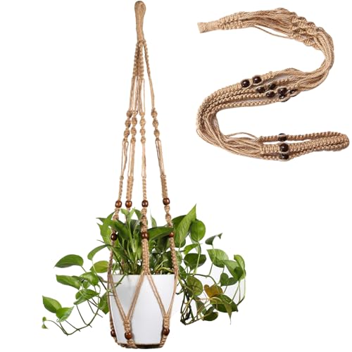 LINXIU Macrame Plant Hanger Indoor Hanging Plant Holder Hanging Planter Basket with Beads No Tassels for Outdoor Boho Home Decor 35 Inch