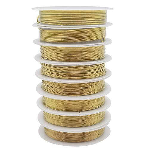 INSPIRELLE 8 Packs Copper Wire Mixed Sizes Craft Jewelry Beading Wire - color: Gold