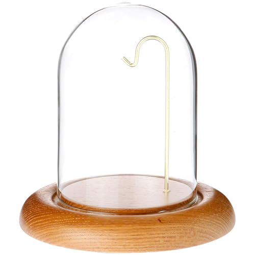 Plymor 3" x 4" Watch Glass Display Dome Cloche - color: Oak Base, Brass Wire
