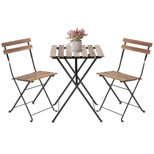 3 Pieces Folding Patio Furniture Set Bistro Set Portable Conversation Set All Weather Resistant Outdoor Furniture with 2 Folding Chairs Table for Patio Outdoor Backyard (Brown) - color: Brown