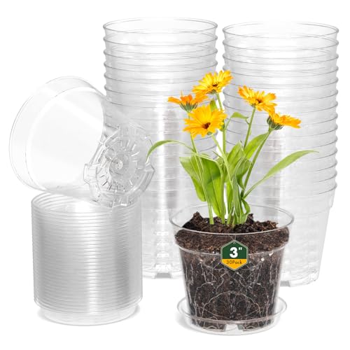 WSMKSZ 3 Inch Clear Nursery Pots, 30 Pack Highly Transparent Plastic Seedling Starter Planters with Drainage Holes and Trays for Flowers, Small Plant Pots for Indoor Plants - size: 3inch 30pcs