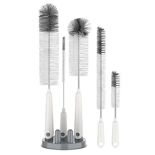 MR.SIGA 5 Pack Bottle Brush Cleaning Set with Storage Holder, White | Water bottle brush with stand, cleaning brushes for long narrow neck bottles, water bottles, baby bottles, drinking glass - size: 5.3 x 5.3 x 15.5 inch