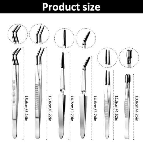 6 PCS Rubber Tipped Tweezers, Pvc Coated Precision Tweezer Flat Straight Tip Tweezer Craft Jewelry Anti Scratch Long Craft Tweezers Tools for Crafting Beads Jewelry Stamps Succulents Pet(White)