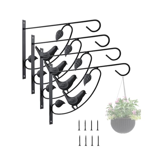 HOME MASTER HARDWARE 12 in Hanging Plants Bracket,Wall Mounted Planter Hooks Hangers Flower Pot Bird Feeder Wind Chime for Lanterns Outdoor Indoor Lawn Garden with Screws Black 4 Pack - size: 12in-4 Pack