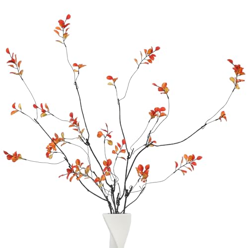 4 Pcs 38.5" Artificial Ficus Branches with Orange Leaves - color: Orange