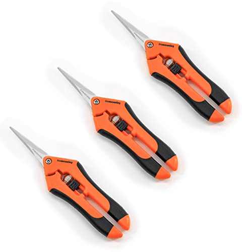 3 Packs Garden Pruning Shears with Straight Blades Trimming Scissors, Gardening Hand Pruning Snips Titanium Coated Precision Bonsai Pruning Shears, Convenient Flower Cutters (Orange) - style: Straight Blade