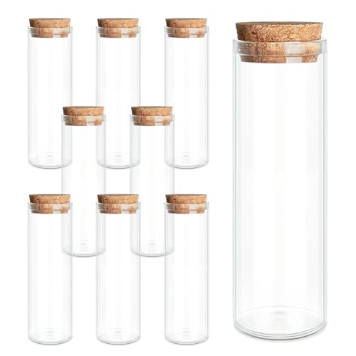 JIUYUE 9-Pack 1.69 oz (50ml) Glass Bottles & Test Tubes with Cork Stoppers | Small Glass Jars for Spell Bottles, Potion Bottles, DIY Party Favors, Travel Memories & Plant Propagation - color: 9pcs