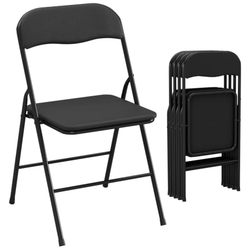 BestOffice PU Padded Folding Chair, Portable Foldable Metal Chair for Home Party Camping Indoor Outdoor，Black - size: chair