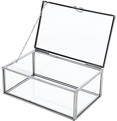 Vintage Glass Box with Lid - Clear Jewelry Glass Display Box Keepsake Box - Home Decor Decorative Box for Trinket Rings Bracelet (Silver, X-Small) - color: Silver, size: X-Small