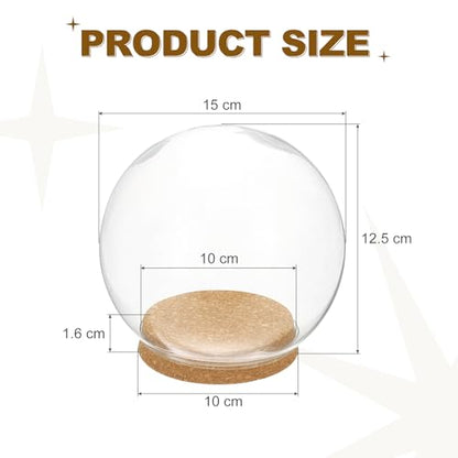 uxcell Round Cloche Glass Dome, 5.9" x 3.9" Decorative Glass Display Bell Jar, Glass Dome Cloche with Light Brown Base for DIY Flower Craft, Collectibles Specimens Plants Dustproof - size: 5.9" x 3.9"