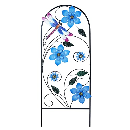 Garden Decor for Outside, YEAHOME 34 Inch Decorative Garden Stakes with Flowers Dragonflies, Metal Spring Yard Decorations for Outdoor Patio Lawn Backyard - color: Blue