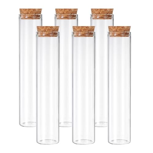 PATIKIL 80ml Test Tubes, 6pcs 5.91x1.18 Glass Clear Flat Bottom Test Tube Containers with Cork Stopper for Bead Party Candy Bath Salt Storage Scientific Experiment Plant Propagation - size: 80ml