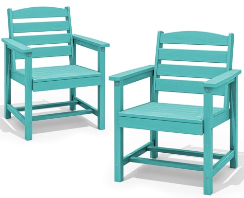 SERWALL Patio Dining Chair Set of 2,All Weather HDPE Dining Chair, Aruba - color: Aruba, size: 2 Armrest Chairs