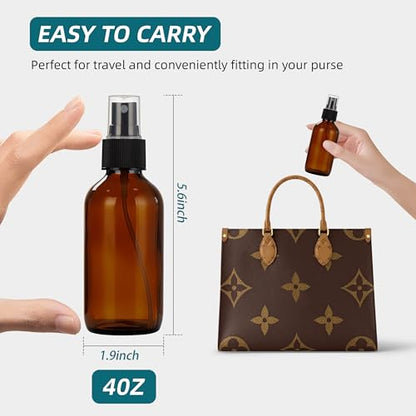 Dark Amber Glass Spray Bottles 4 oz, Small, Fine Mist, 4 Pack