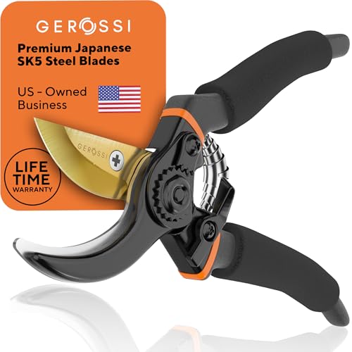 Bypass Pruning Shears for Gardening, 7" Heavy Duty Garden Clippers, Gerossi | Premium Ultra Sharp Japanese Grade High Carbon Steel Blade, Soft Cushion Grip Handle, Rust Resistant, Cuts Thick Branches