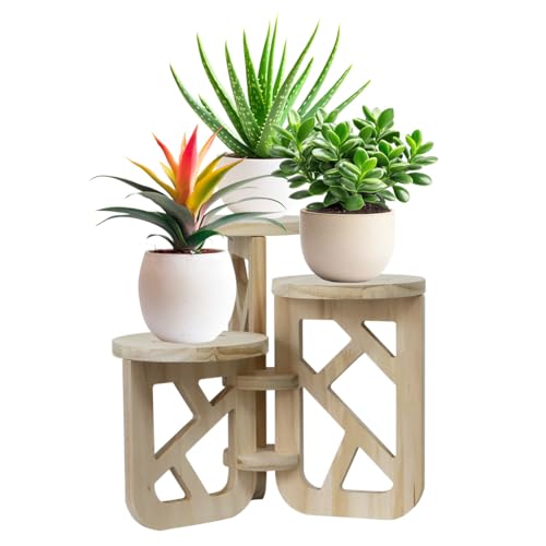 Kasutoo Wooden Plant Stand ,3 Tiers Indoor Succulent Windowsill Shelf - Small Tabletop Plant Holder for Home, Office, Living Room, Bedroom Decoration