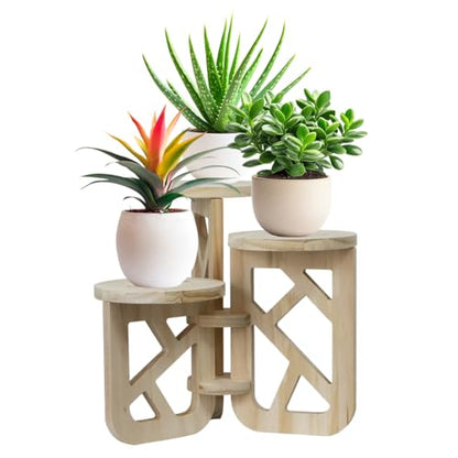 Kasutoo Wooden Plant Stand ,3 Tiers Indoor Succulent Windowsill Shelf - Small Tabletop Plant Holder for Home, Office, Living Room, Bedroom Decoration