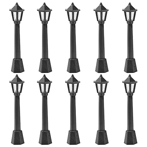 BESPORTBLE 10pcs Mini Street Lights Miniature Lamp Post Set for Doll House Outdoor Accessories Microscopic Model Lights for Railway Train and Building Layout 2.95 X 0.59 X 0.59 in