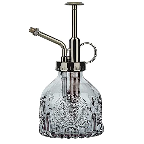 Plant Mister Glass Spray Bottle Small Plant Watering Can 6.4" Tall Retro Indoor Watering Can Bronze Plastic Top Pump for Garden Indoor Plant Sprayer (Grey) - color: Gray