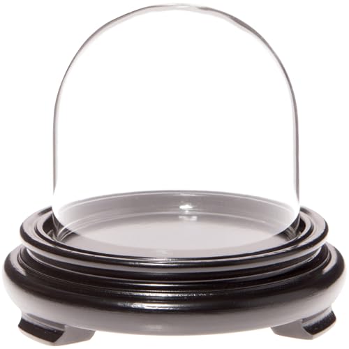 Plymor 3" x 3" Glass Display Dome Cloche (Black Wood Veneer Footed Base) - color: Black Wood Veneer Base