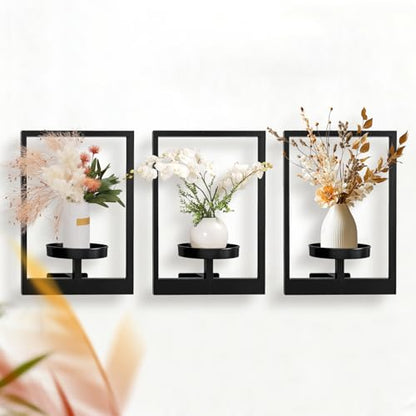 Garvee Wall Plant Holder, 3-Pack Metal Hanging Shelves, Indoor Planter Set | Square Wall Mounted Plant Shelves with 6 in Tray, Modern Window Plant Stand Hold 20 lbs, for Bedroom Living Room Home Decor