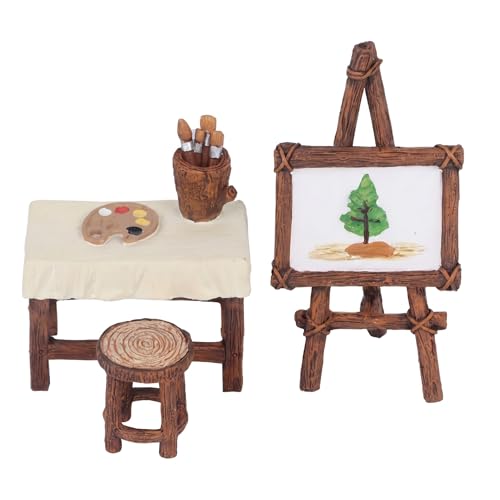 3Pcs Fairy Garden Accessories, Miniature Garden Ornaments Micro Landscape Decorations Easel Table Chair Furniture Set for DIY Terrarium Potted Plants Dollhouse Desk Decor (Easel Set) - color: Easel Set