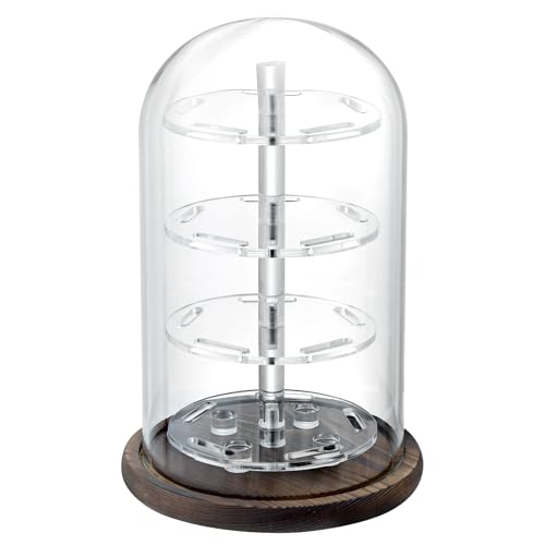 MyGift Challenge Coin Display Dome, Acrylic Military Coin Holder | Clear dome protects and displays up to 20 challenge coins on a rustic wood base for an eye-catching collectible showcase