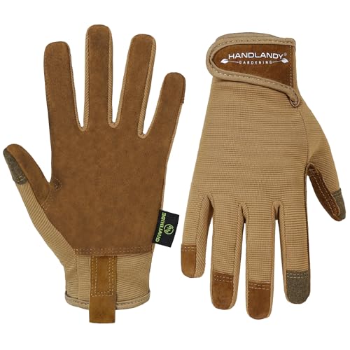 HANDLANDY Gardening Gloves for Women, Leather Garden Glove, Gardener Gift - color: Brown, size: Small (Pack of 1)