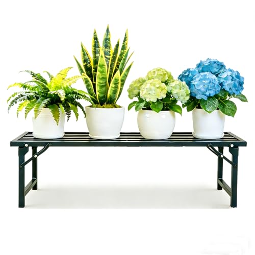 Foldable Plant Stand, No Assembly Heavy Duty Iron Plant Shelf, Rustproof Single Tier Plant Rack for Indoor Outdoor, Long Narrow Flower Stand for Patio Balcony Garden Living Room, L33" xH11.7"x W9.7" - size: L33”xH11.7"xW9.7"