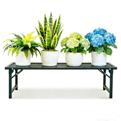 Foldable Plant Stand, No Assembly Heavy Duty Iron Plant Shelf, Rustproof Single Tier Plant Rack for Indoor Outdoor, Long Narrow Flower Stand for Patio Balcony Garden Living Room, L33" xH11.7"x W9.7" - size: L33”xH11.7"xW9.7"