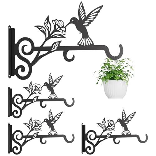 4-Pack Aesthetic Plant Hangers Outdoor – 10 Inch Metal Hanging Plant Bracket with Beautiful Hummingbird Pattern – Anti Rust Plant Hooks for Hanging Plants, Bird Feeder, Windchime, Lantern - size: 4 Pack