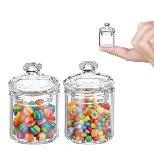TOYANDONA 1:12 Scale Miniature Glass Jars with Lids for Dollhouse Decor