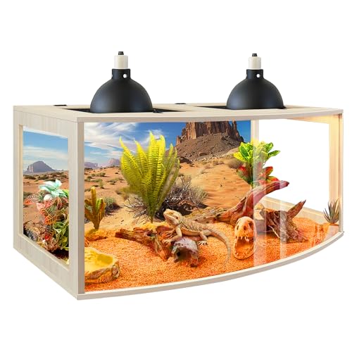 Bearded Dragon Tank, Curved Reptile Enclosure with 3-Side Clear Acrylic Panels, Spacious Lizard Tank with Metal Mesh Top and Lockable Door for Reptile Habitat (Oak, 40" Length,60 Gallons) - color: Oak, size: 40"Length,60 Gallons