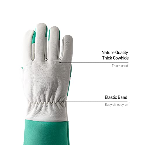 HANDLANDY Ladies Leather Gardening Gloves, Thorn Proof Women Long Rose Gloves (Light green, Large) - color: Light Green, size: Large (Pack of 1)