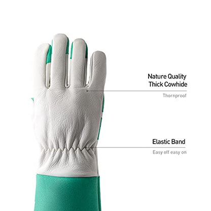 HANDLANDY Ladies Leather Gardening Gloves, Thorn Proof Women Long Rose Gloves (Light green, Large) - color: Light Green, size: Large (Pack of 1)