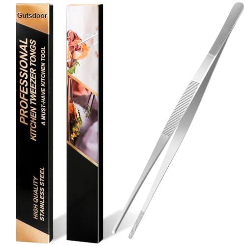 Gutsdoor 8 Inch Plating Tweezers Stainless Steel Precision Culinary Tweezer Silver Kitchen Straight Tweezers Tongs - size: 8 Inch Straight