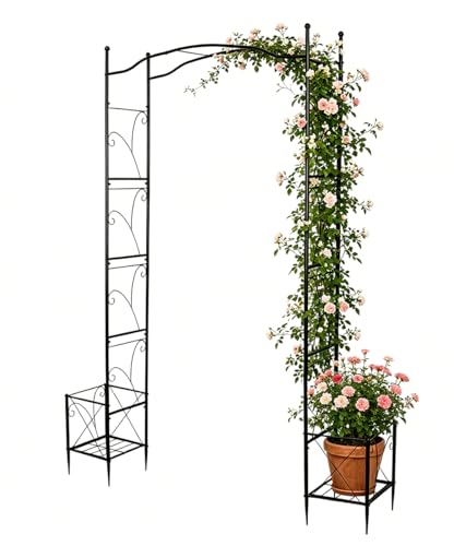 Metal Garden Arbors 93" Thickened Arch Trellis for Climbing Plants | Outdoor Arbor with Planter Box Rustproof Trellises Grapes Rose Wedding Arched Entrance Backdrop Stand Party Event Decoration - color: Square with Planter Box