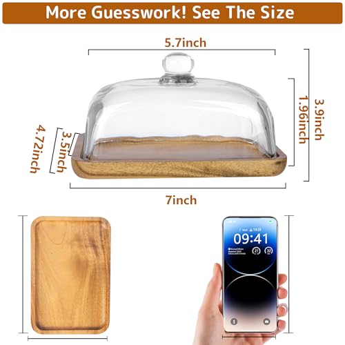 1 Pack Rectangular Wooden Cake Stand with Glass Dome,Small Cake Plate Holder with Clear Glass Bell,Cake Display Server Tray for Kitchen,Birthday Parties（for up to 5.5x3.3inch in Size） - color: Rectangular(for Up to 5.5x3.3" in Size）