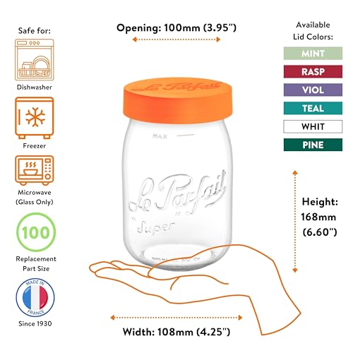 Le Parfait Screw Top Jar 1L (32oz) Wide Mouth Glass Jar, Raspberry, 4 Pack - color: 1L-Raspberry (Set/4)