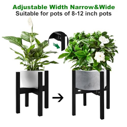 Rnined Adjustable Plant Stand Indoor,Bamboo Mid Century Modern Plants Stands, Stable Plant Holder,Fit 8 9 10 11 12 inch Pots (Pot & Plant Not Included)(Black) - color: Black, size: 8-12in