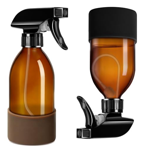 Tecohouse 360° 8 oz Amber Glass Spray Bottles with Silicone Sleeve 2 Pack - color: Amber, size: 8OZ
