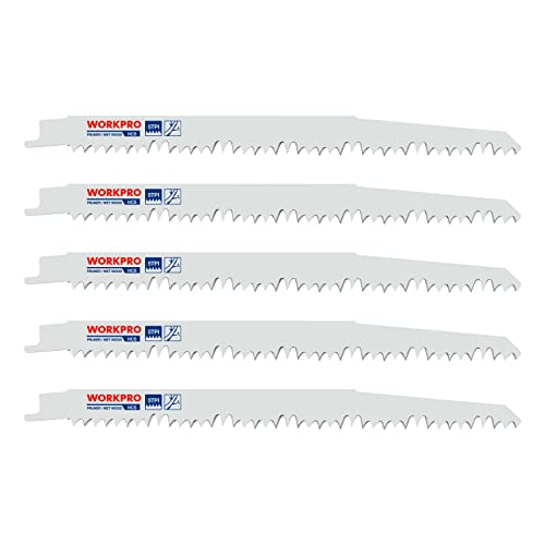 WORKPRO 5-Piece 9-Inch Wood Pruning Reciprocating Saw Blade Set, 5TPI, CR-V Steel Saw Blade Kit for Wood Cutting and Tree Pruning - size: 9 Inch