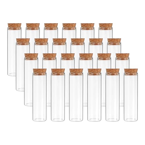 PATIKIL 50ml Test Tubes, 24pcs 3.15x1.18 Glass Clear Flat Bottom Test Tube Containers with Cork Stopper for Bead Party Candy Bath Salt Storage Scientific Experiment Plant Propagation - size: 50ml