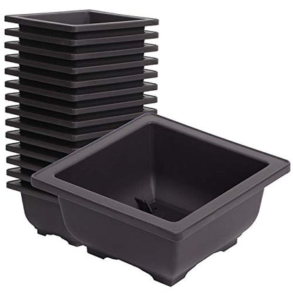 KINJOEK 15 PCS 4.7 Inch Plastic Small Square Plant Pots with Drainage Hole, Flower Succulent Bonsai Tree Pots Bonsai Starter Planter for Garden, Indoor, Home Decorative - size: 4.7 x 4.7 x 2.4 Inch