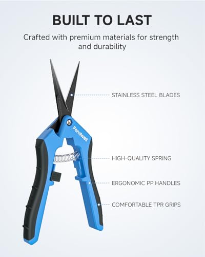 Fondwell 2-Pack 6.5" Precision Garden Scissors Pruning Snips Plant Pruners | Plant Shears Snips, Ultra-Sharp Non-Stick Curved Blades, Comfortable Use, Safety - Best for Precision Cuts in Tight Spaces - color: Black (Curved Blades, 2-pack)
