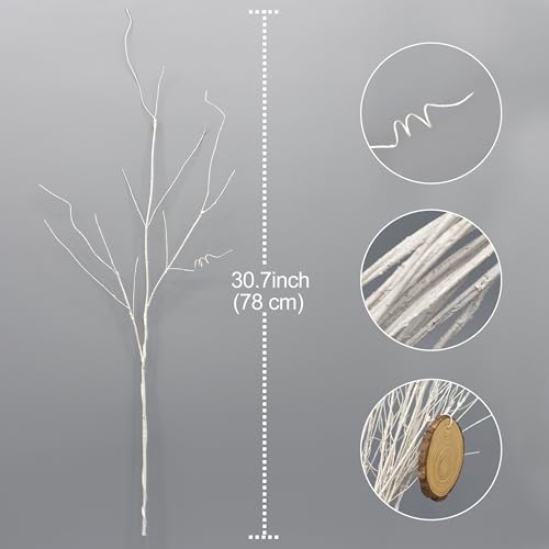 10PCS Artificial White Birch Branches，Bendable Winter Twigs Stems