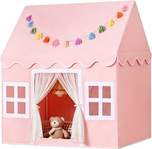 Kids Play Tent Indoor: with Mat, Tassel Garland - Pink Girls Tent Playhouse Kids Toys for Boy Girl Birthday Gift for Kids - color: All-pink, size: Normal