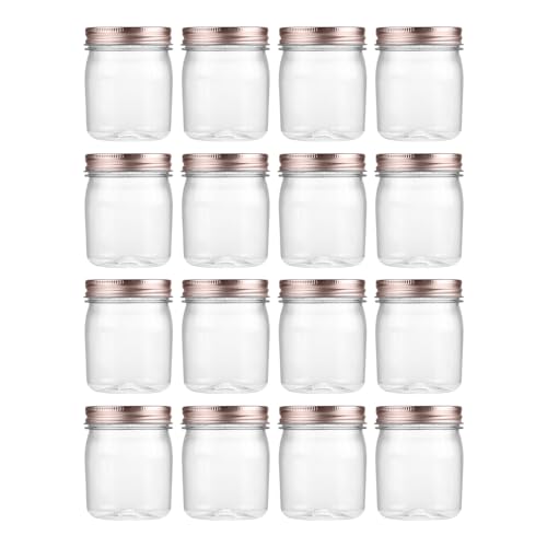 novelinks 8 oz Plastic Mason Jars and Clear Plastic Jars with Lids 8 oz | 16 Pack, Rose Gold, Plastic Containers with Lids, Small Mason Jars, Clear Jars Bulk, Spice Jars, Slime Jars, Mini Jars - color: Rose Gold, size: 16 Pack 8 Ounce